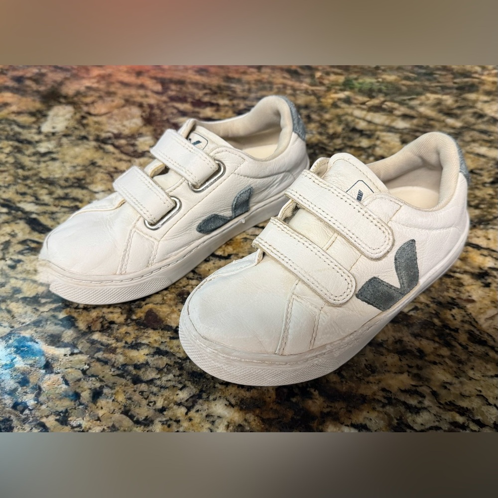 VEJA ESPLAR Leather Sneakers White Blue Velcro Shoes Kids U.S. 12.5 Sustainable - Picture 2 of 4
